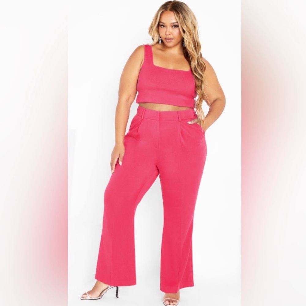 City Chic Lottie size 18 pink cropped tank with matching pleated pants